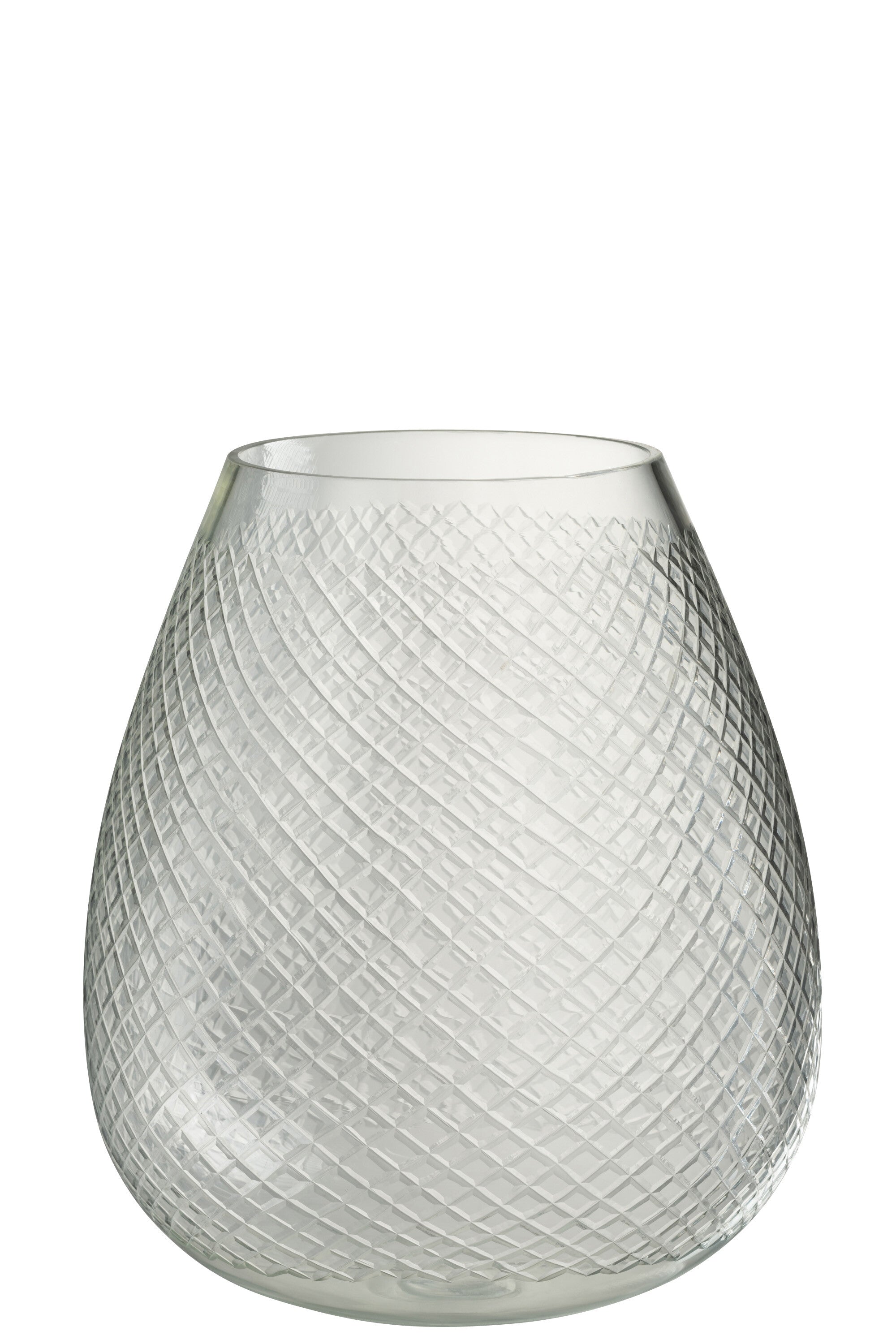 J-Line vaas Geruit - glas - transparant - large - Ø 25.5 cm
