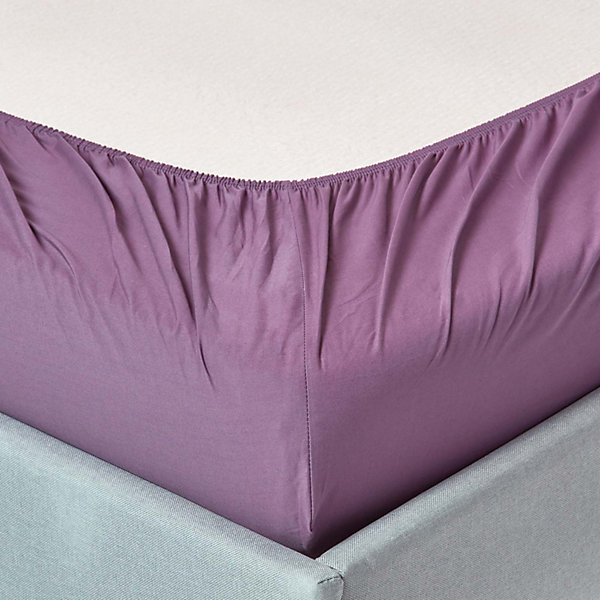 Drap-housse uni 90 x 190 cm 100 % coton égyptien 200 fils coloris raisin - HOMESCAPES
