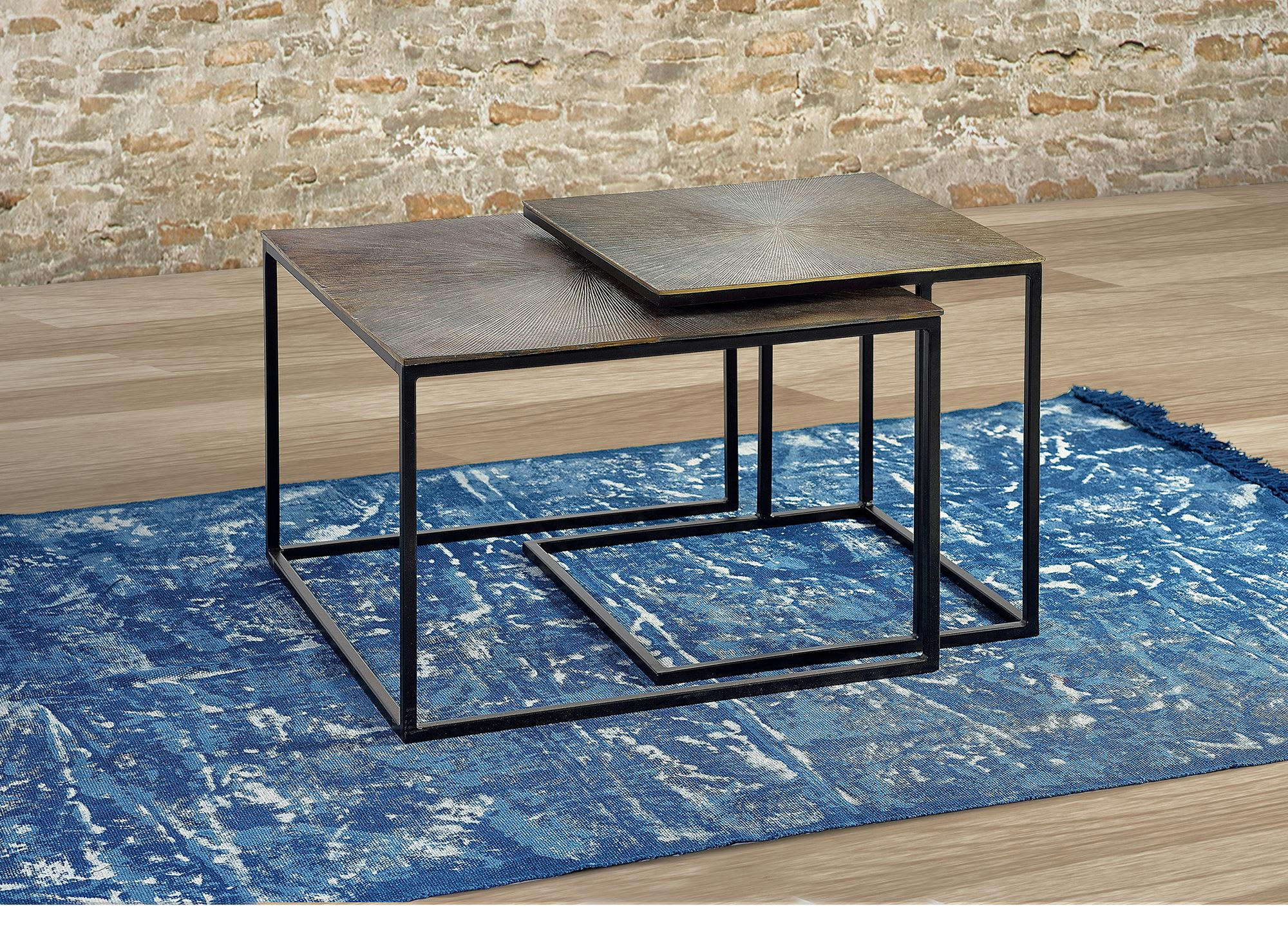 - Set de deux tables basses plateau bronze et pieds métal