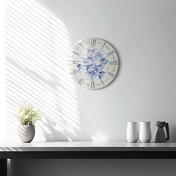Horloge murale Wallfluent fi30 cm Aiguilles blanches Fleurs bleues 1 pcs