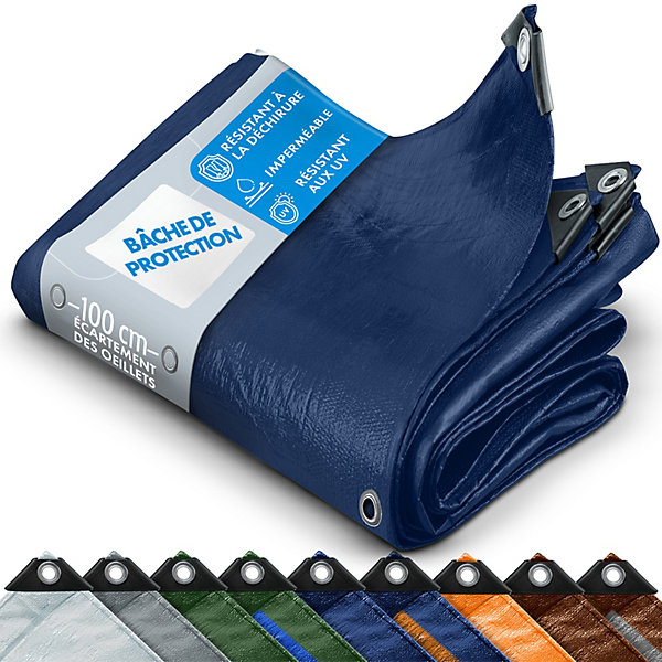 Bâche de protection imperméable 240 g/m², Bleu 6 x 8 m