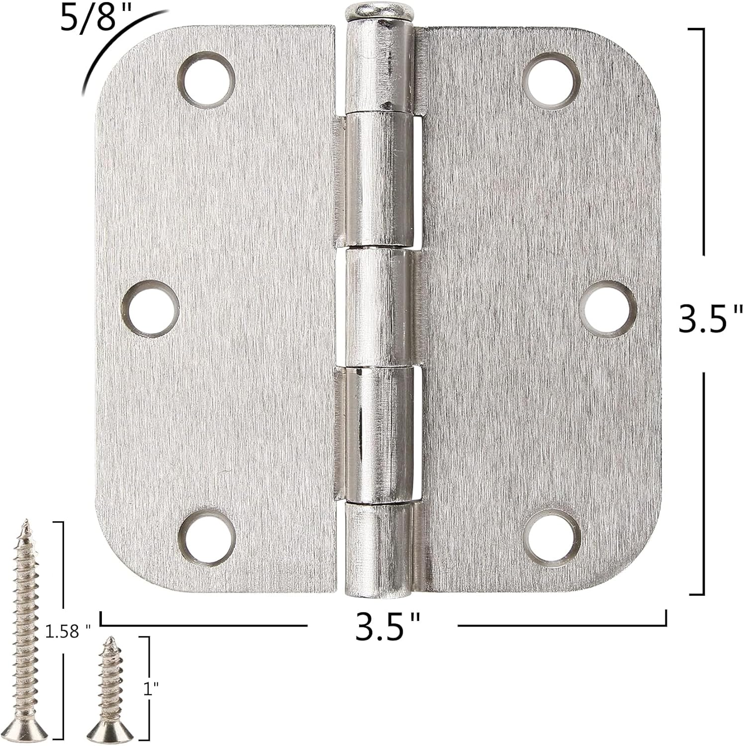 42 Pack Rounded Door Hinges Brushed Nickel 3.5 inch x 3-1/2, 5/8 Radius Heavy Duty Steel Iron 3 ½Hinge for Doors, Interior Room,Outdoor Window,Constructition Hardware Kit Home Decor Essentials