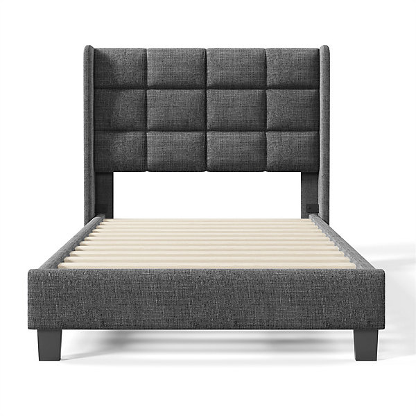 Lit adulte lit 90x200 cm lit rembourré lit sommier à lattes Single lin gris