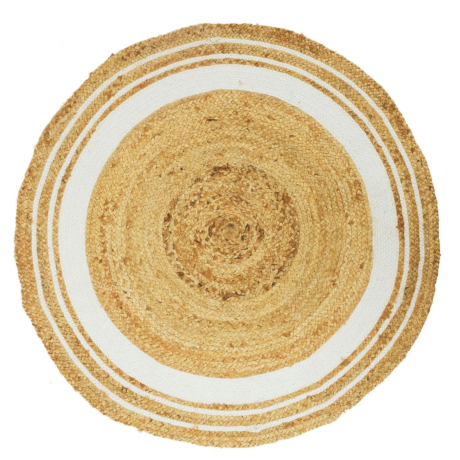 - Tapis rond en jute et coton imprimé blanc d. 90 cm