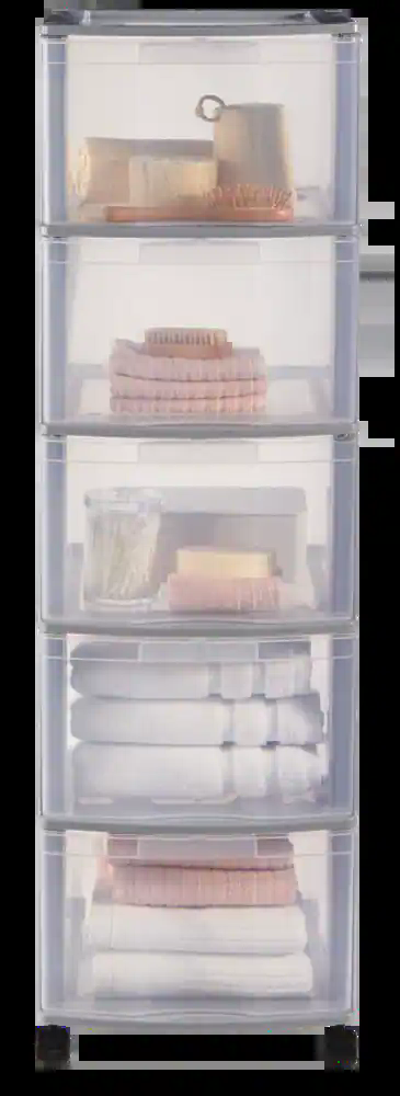 type A Deep Clear Grey Frame 5-Drawer Storage Tower/Cart with Wheels, 39-in