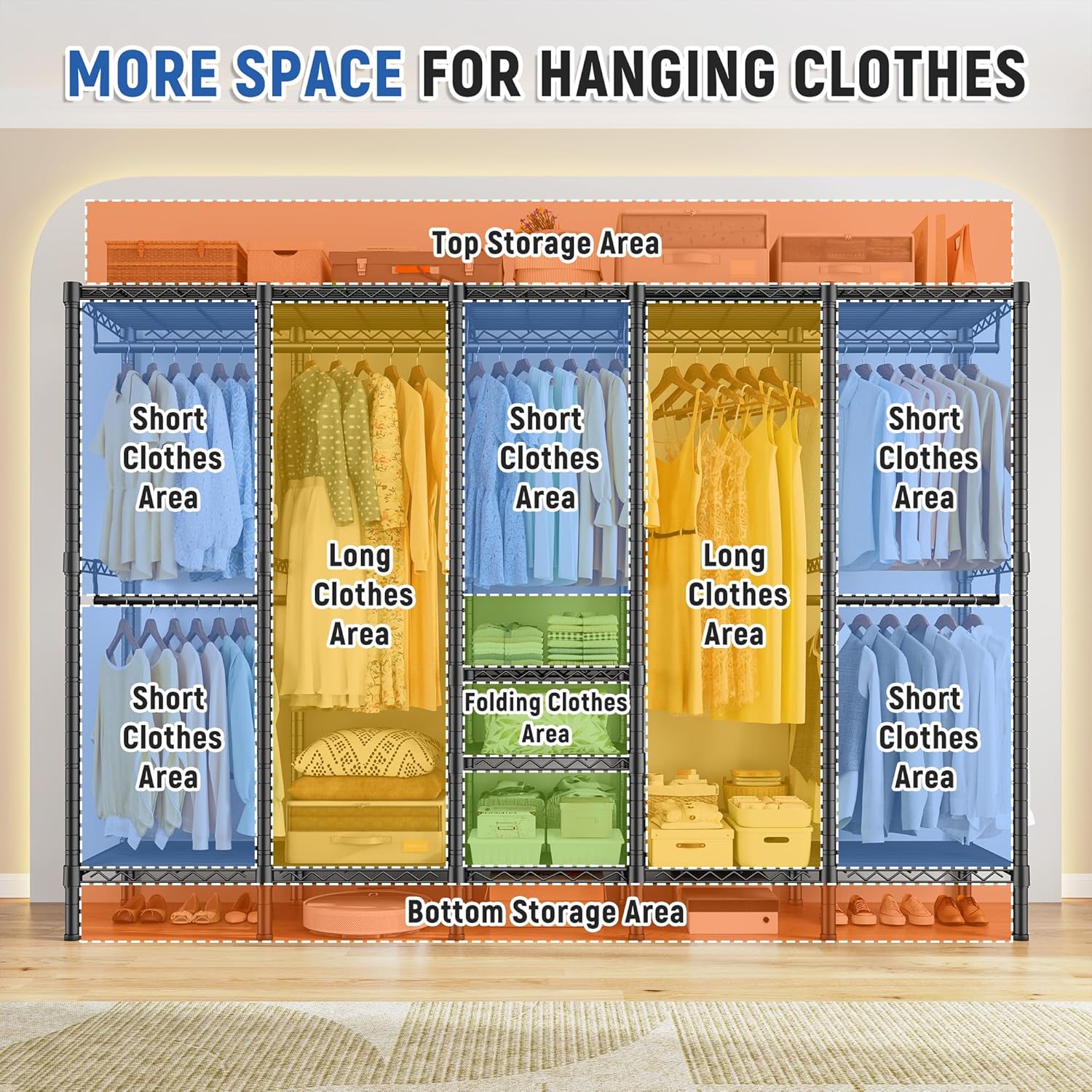 Raybee 88.2 W Clothes Rack Heavy Duty Clothing Racks for Hanging Clothes Extra Wide Portable Closet Loads 1200LBS Freestanding Garment Rack for Bedroom 88.2 W x 75.6 H x 15.7 D, Black
