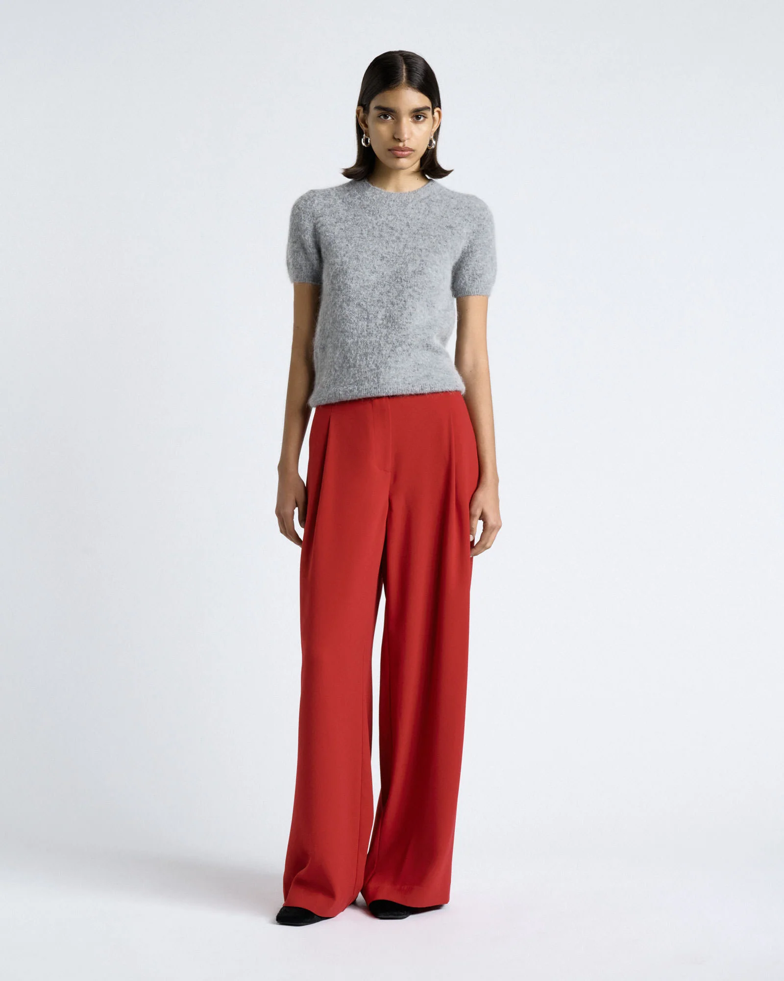 Cherry Crepe Pleat Wide Leg Pant