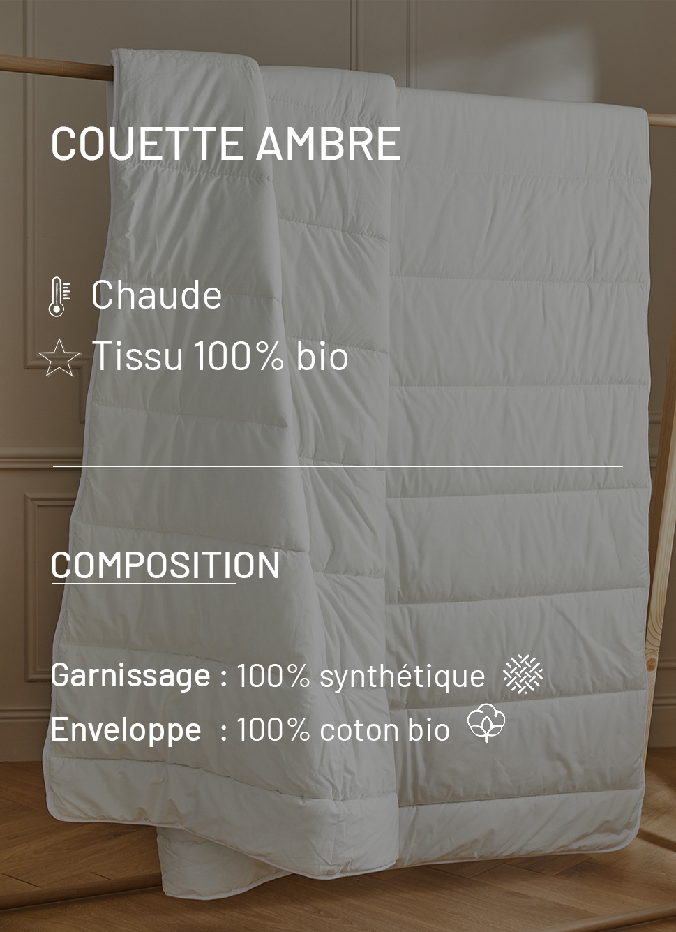 COUETTE CHAUDE EN COTON BIO - 400G BLANC