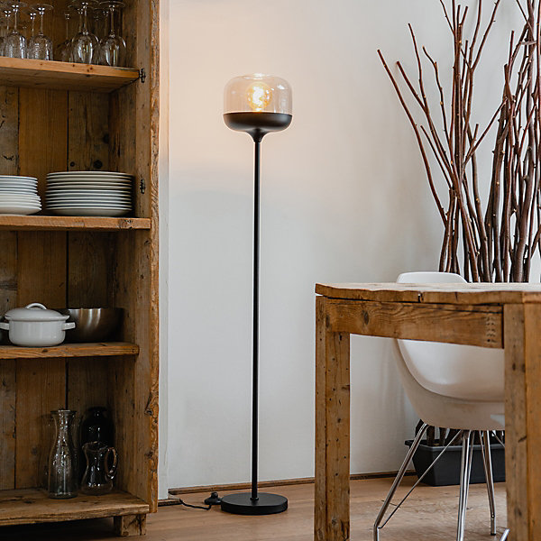 Lampadaire design noir avec doré et verre fumé - Kyan