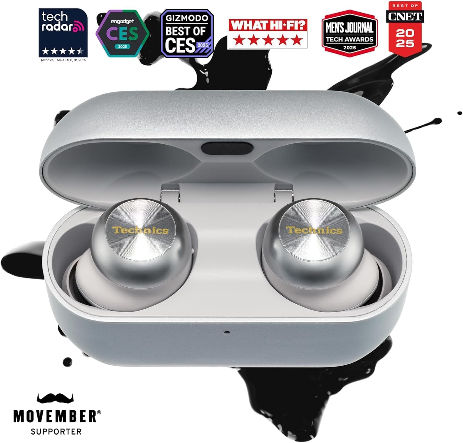 Technics Reference Class Hi-Fi Wireless Earbuds, Dolby Atmos with Head Tracking, Adaptive Noise Cancelling, 3 Device Multipoint, 10-hr Battery, Wireless Charging, Improved Fit - EAH-AZ100-S (Silver)