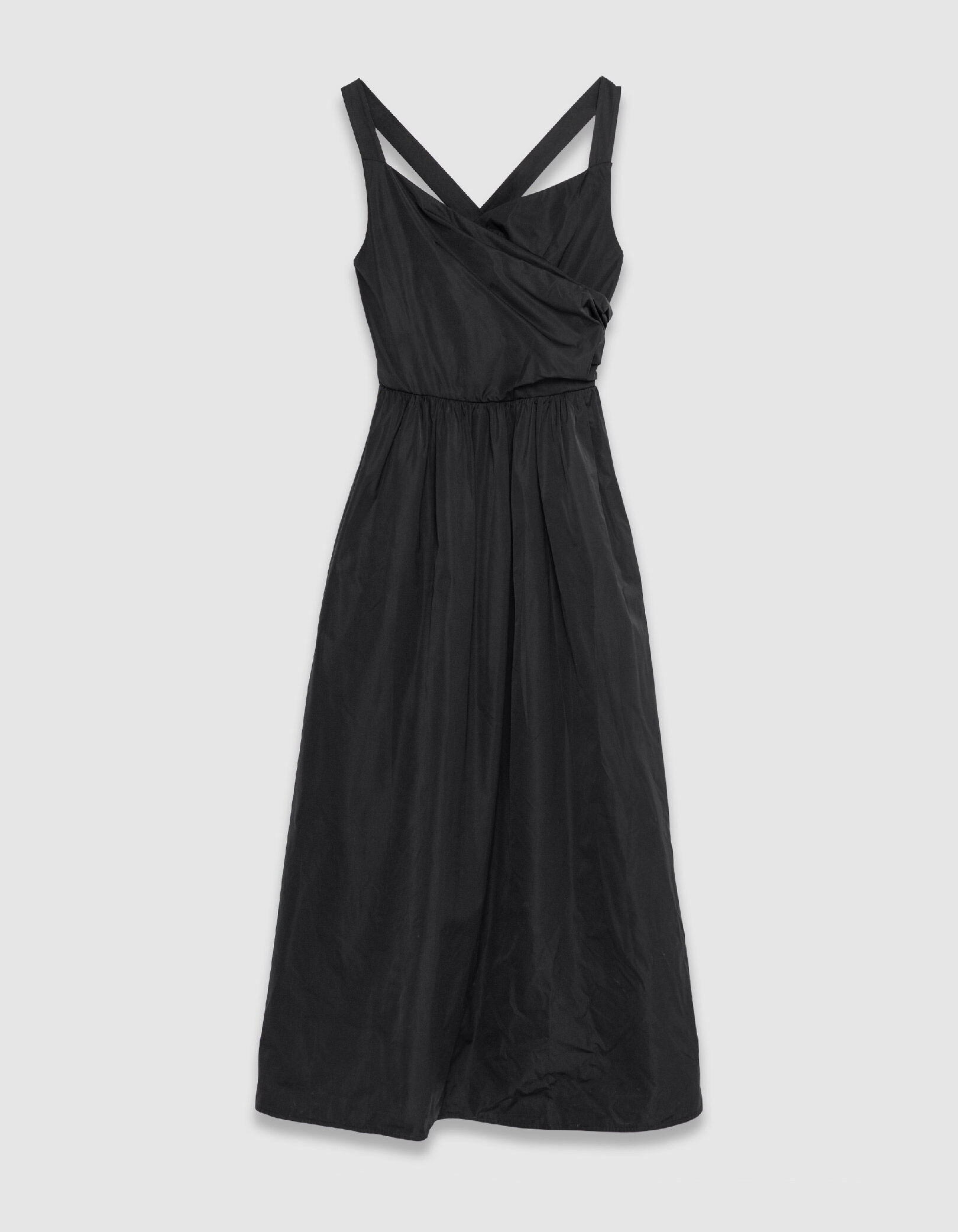 Robe chic à bretelles noire en taffetas Femme