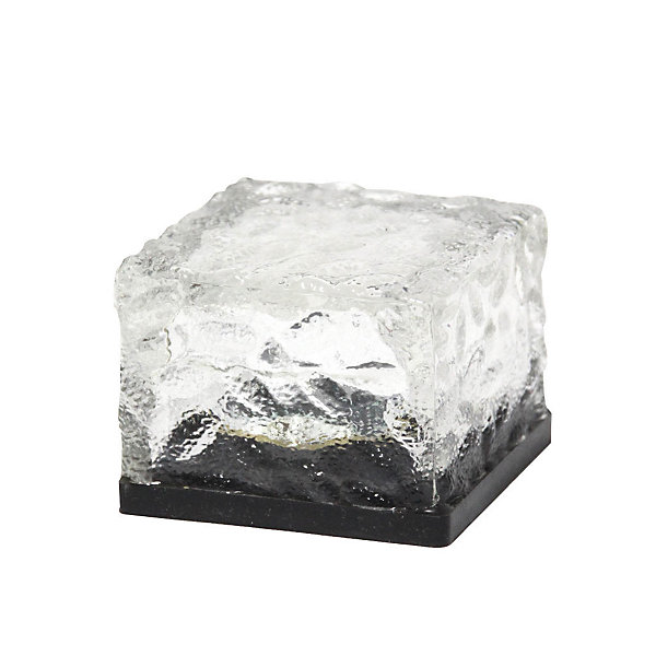 Cube solaire effet glace en verre trempé- 7x7cm, Hauteur 5cm- 1 LED blanche- 3 Lumens- Eclairage extérieur Jardin