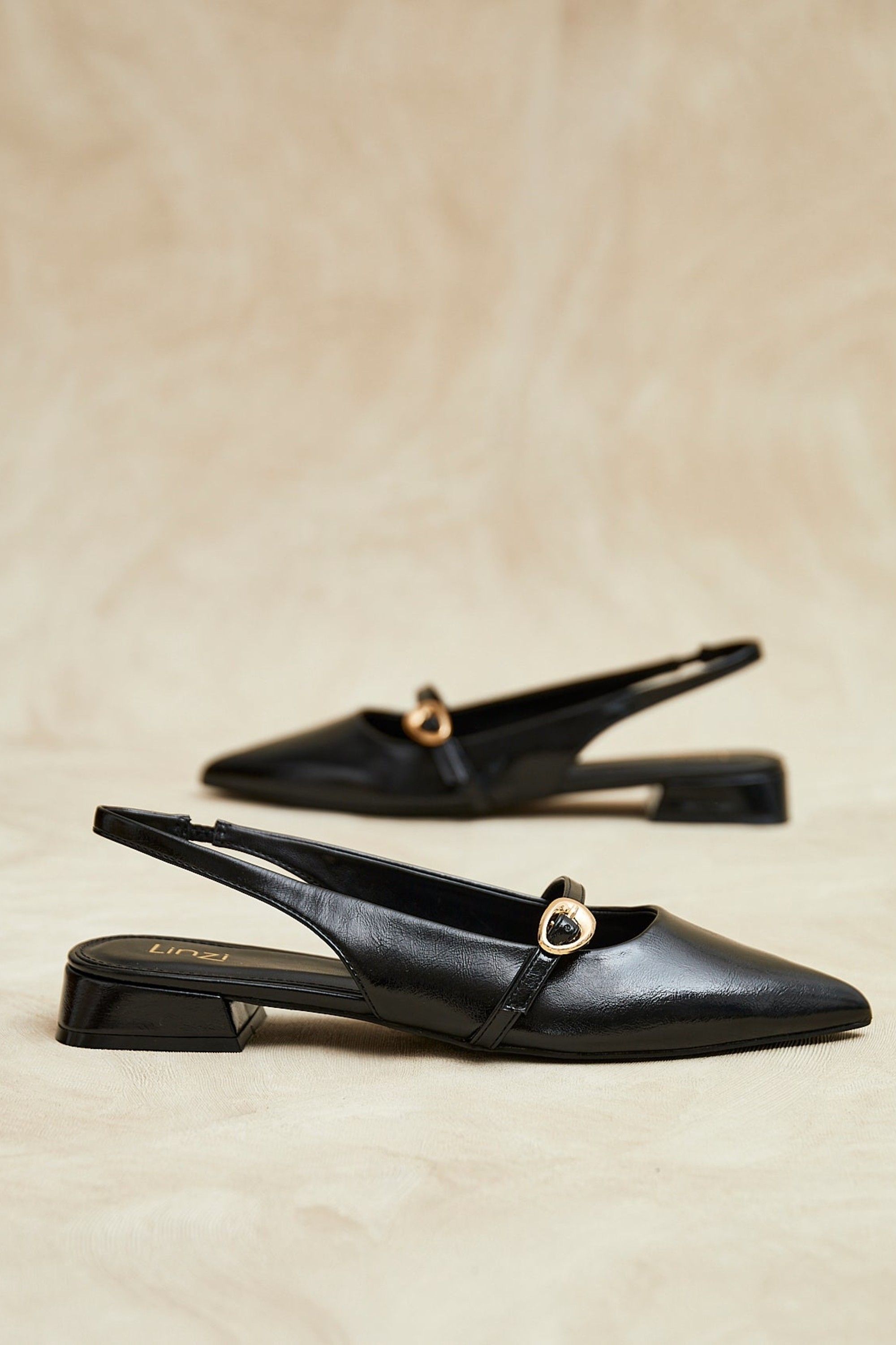Linzi Align Black Faux Leather Ballet Flats