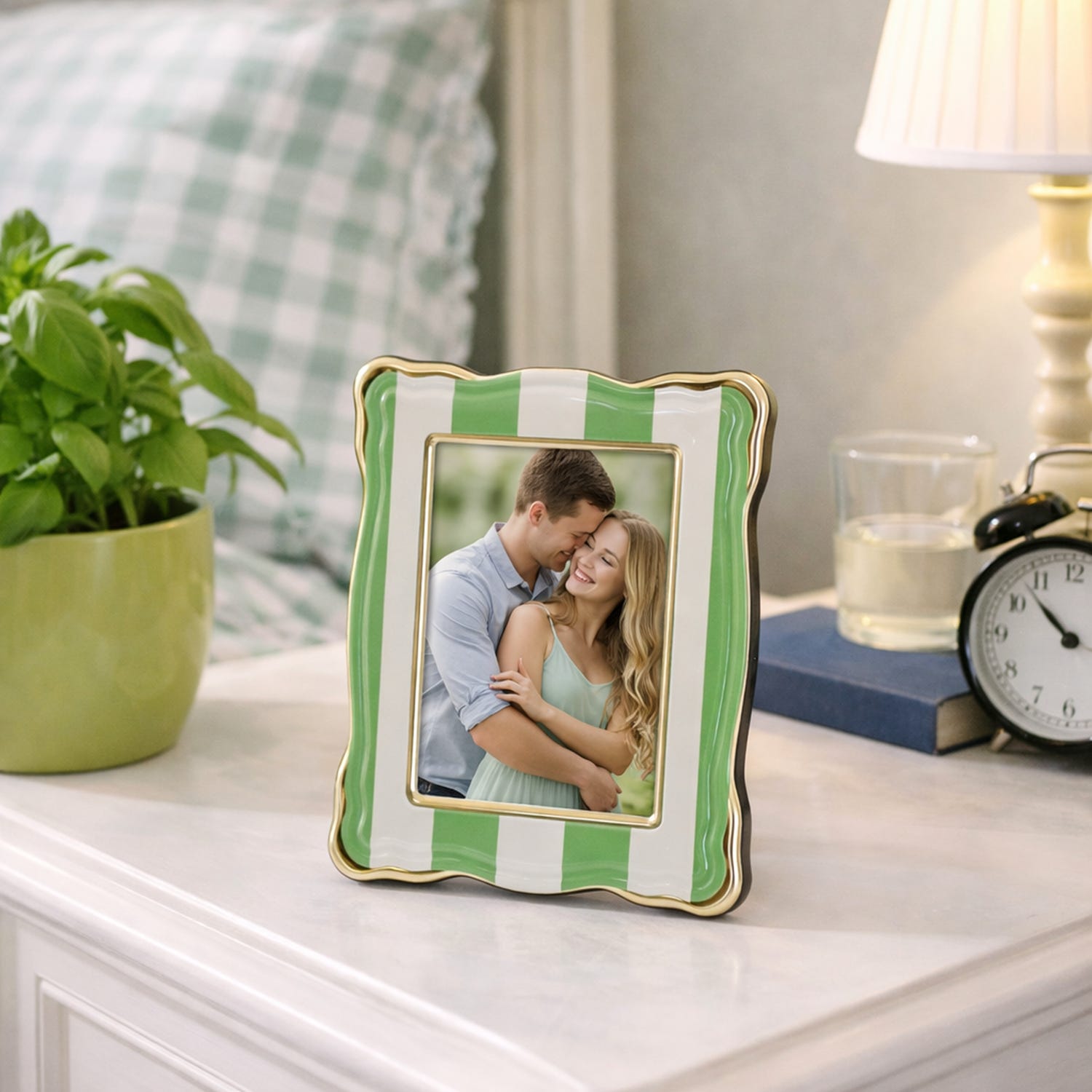 Portafoto 10x15 cm Summer legno verde bordo oro