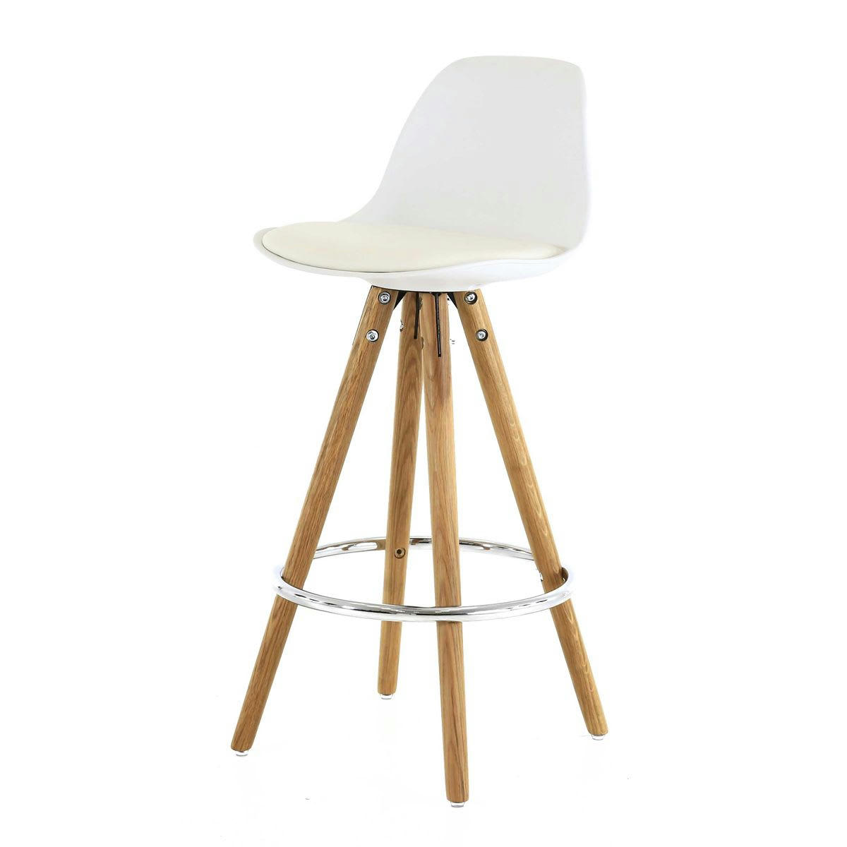 POPSY - Chaise plan de travail à coque blanche et pieds bois