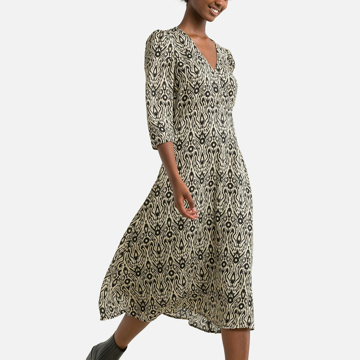 Robe longue imprimée, manches 3/4