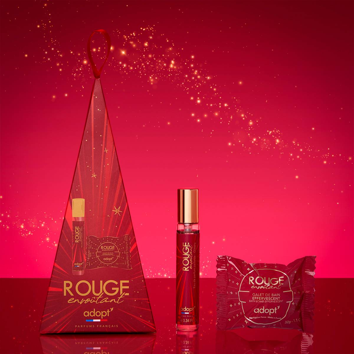 Rouge EnvoûtantCoffret eau de parfum 10 ml   galet de bain 32g