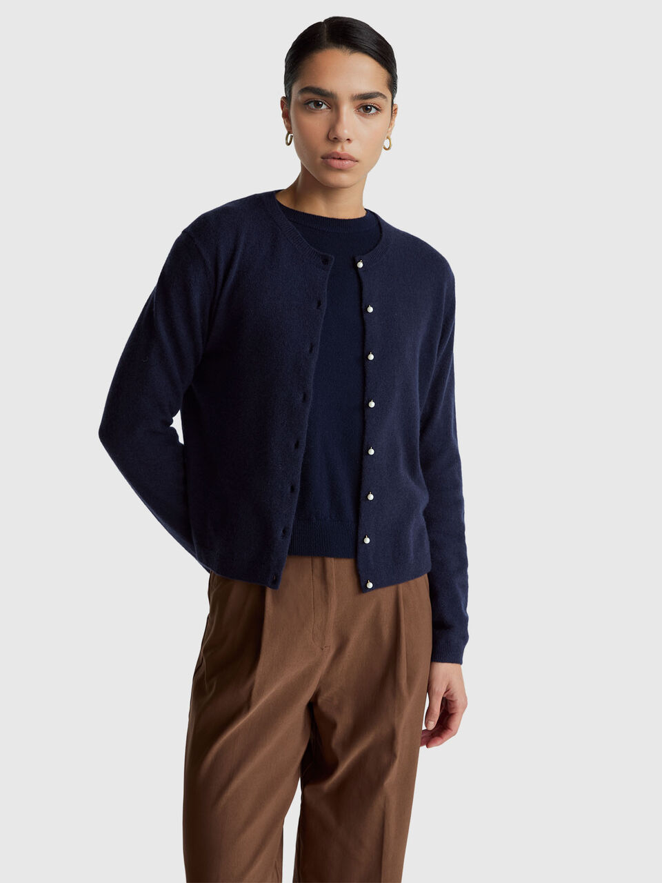 Dark blue cardigan in pure Merino wool