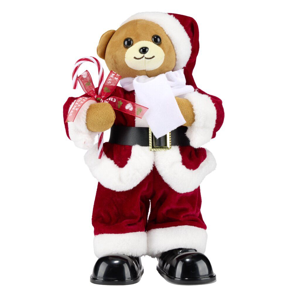 Ours debout Père No&euml;l animé et musical H31cm