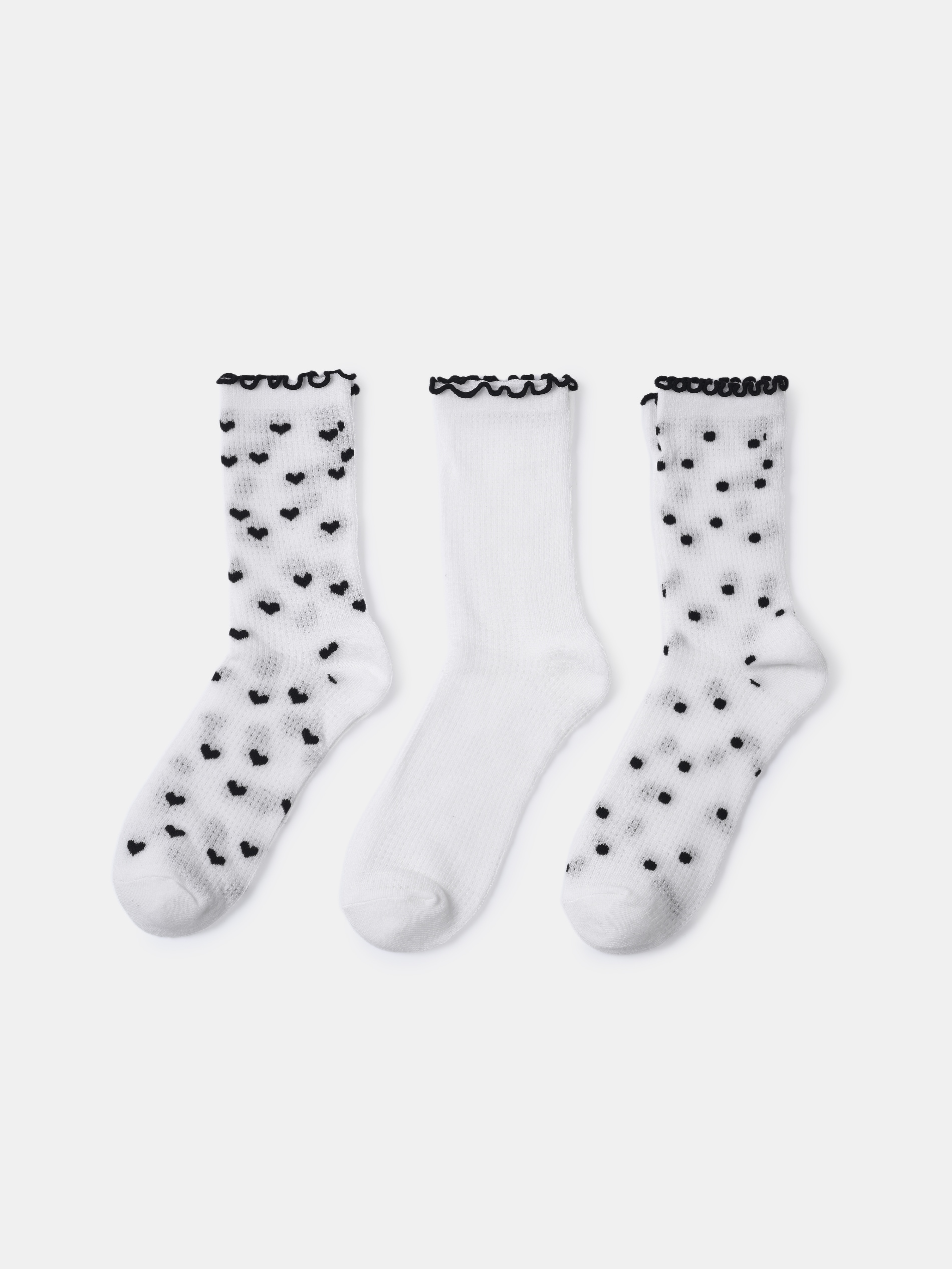 Zestaw skarpet z falbaną w serca i kropki 3 pack