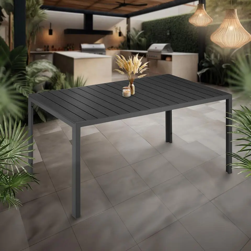 tectake Tuintafel - Aluminium Stabiel Frame - Black Weerbestendig - Houtlook