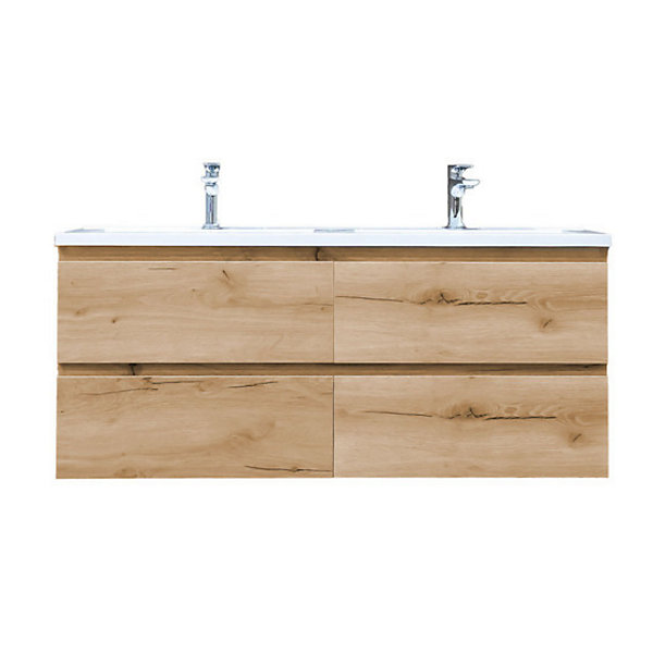 B-Way 119x50x45 cm meuble de salle de bain suspendu sous vasque, 4 tiroirs, chêne mat (BWAY2120OAK)