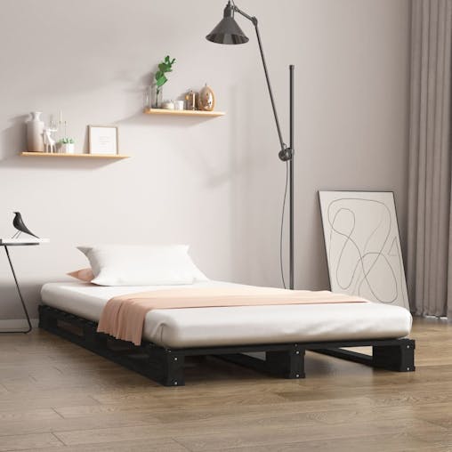 NNEVL Bed Frame Black 92x187 cm Solid Wood Pine Single Bed Size