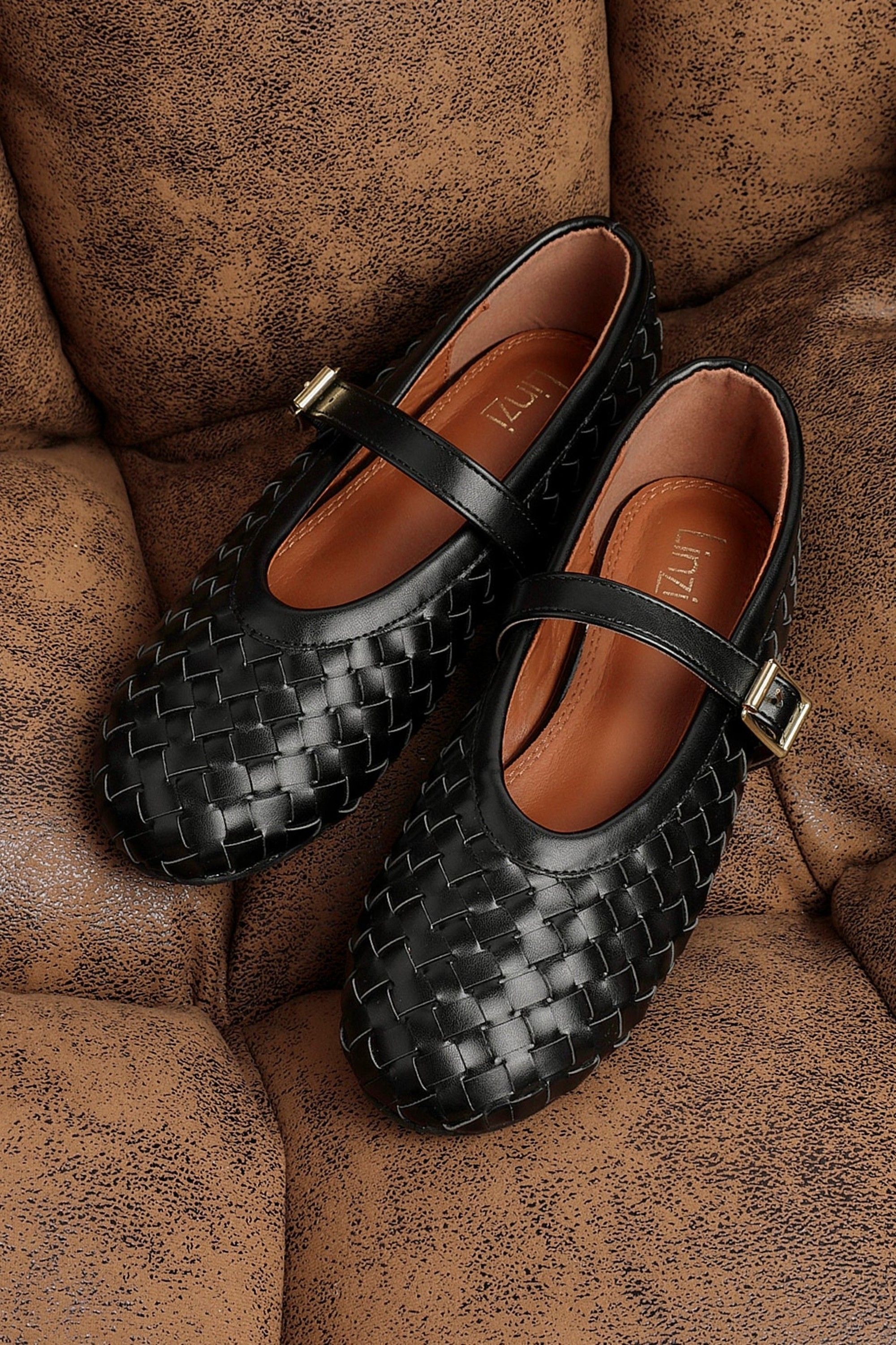 Linzi Daily Black Faux Leather Woven Mary Jane Pump