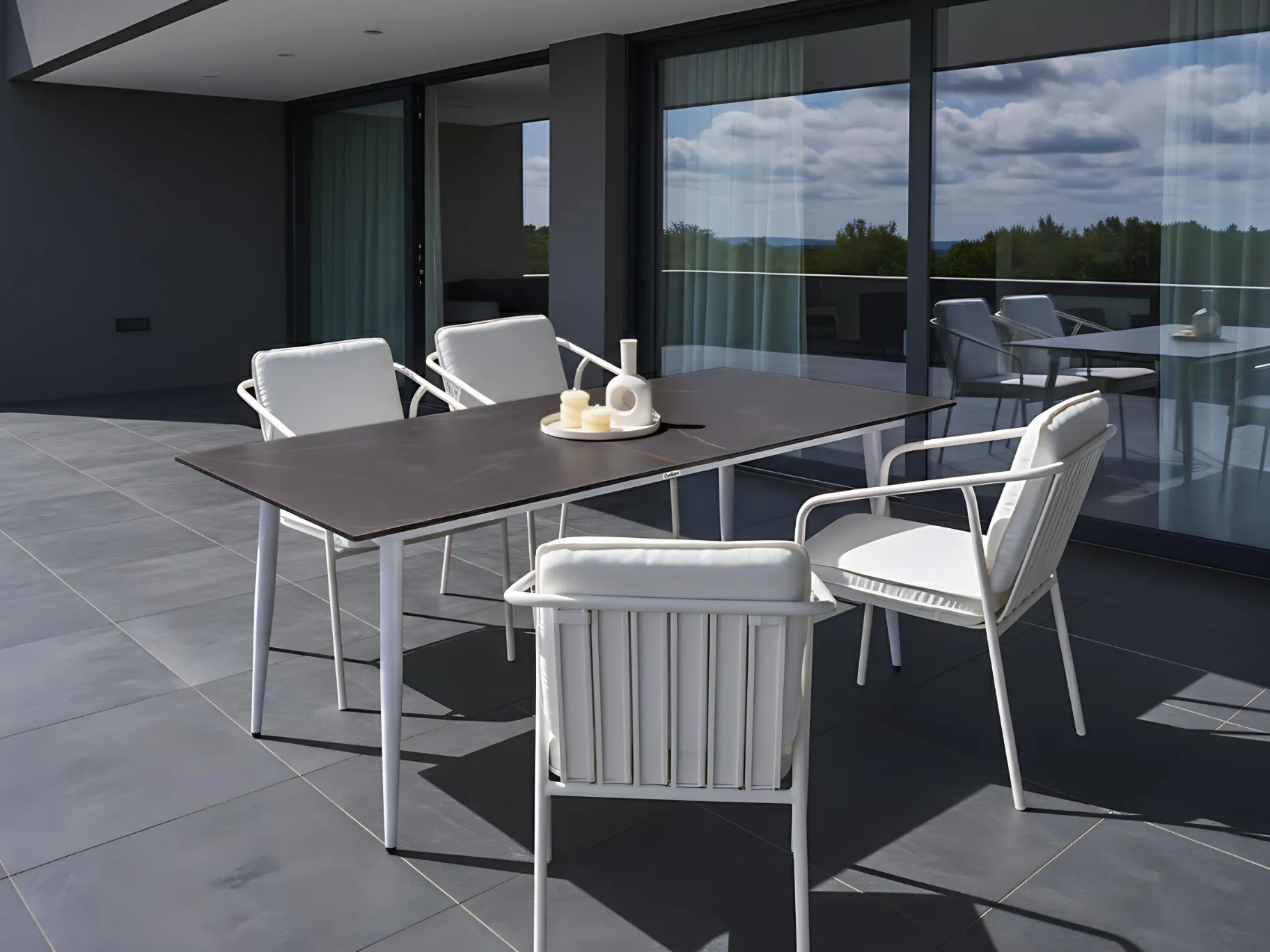 Garden Dining Table TOLENTINO 180 cm 90 cm Marble Effect Grey Marble