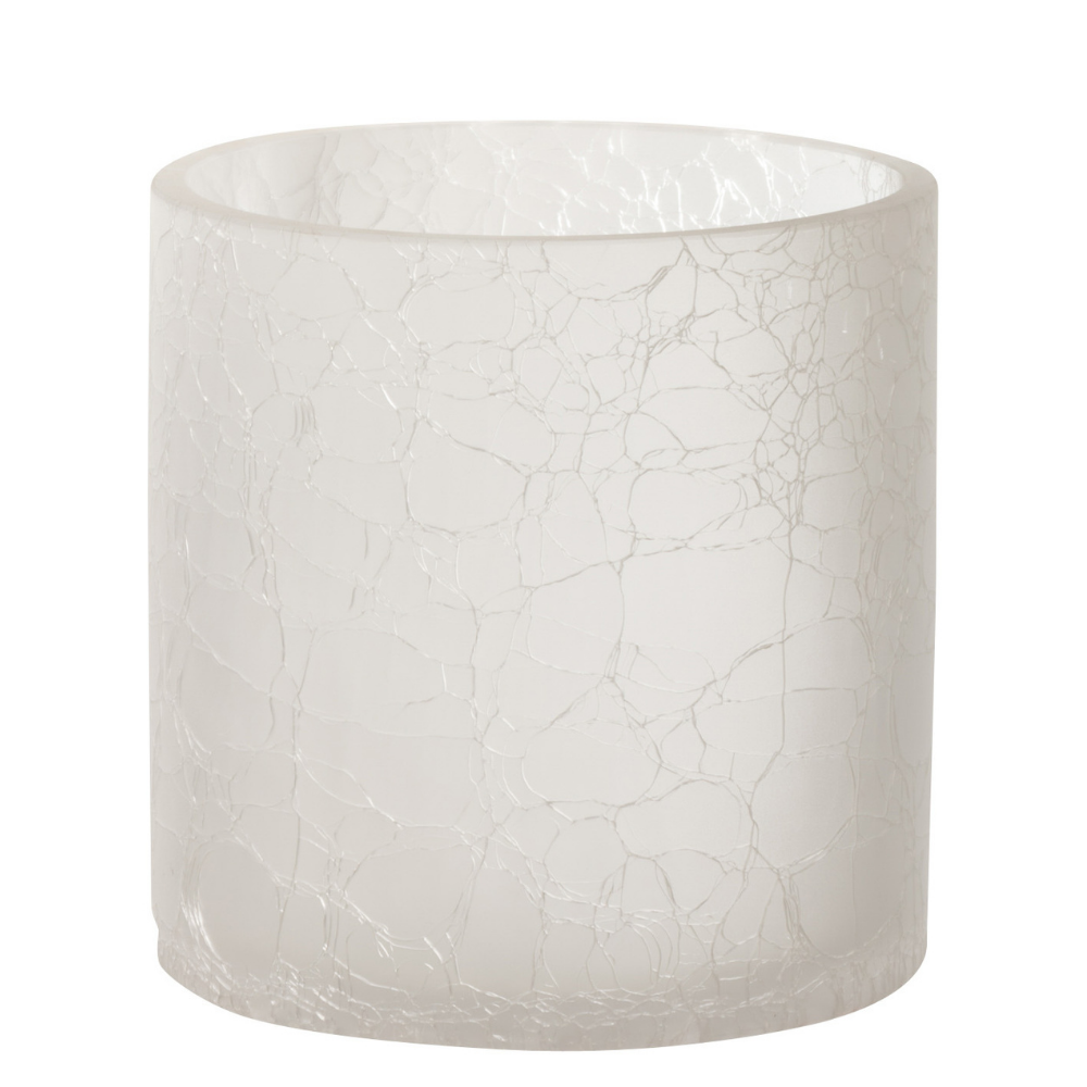 J-Line windlicht Cilinder Craquelé - glas - wit - medium