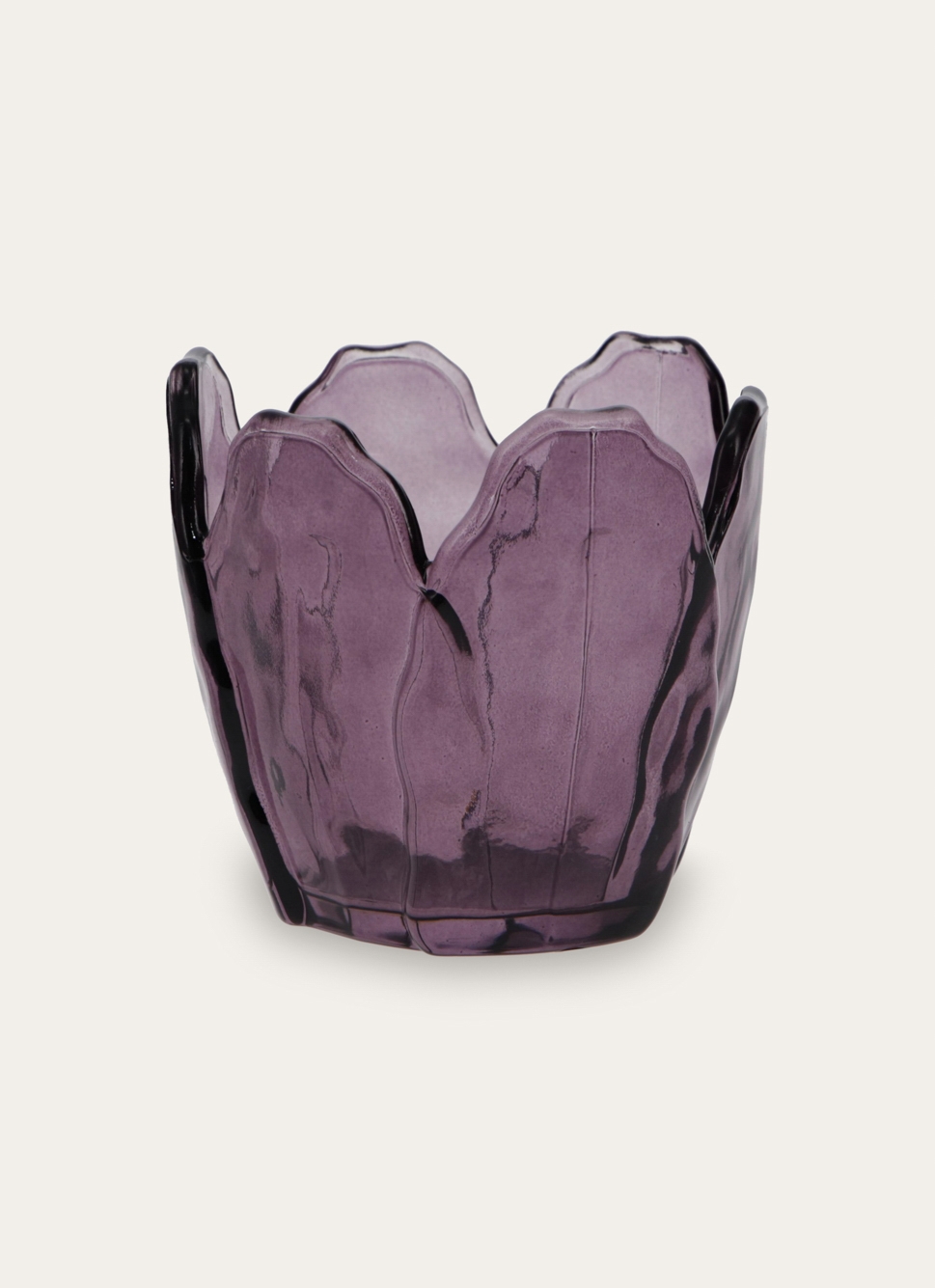 PHOTOPHORE EN VERRE COLORÉ FORME PÉTALES DE FLEUR PRUNE