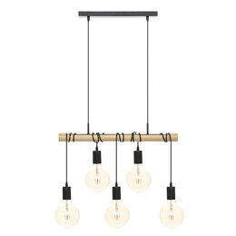 Candeeiro de teto jake para 5 lâmpadas em metal e pinho