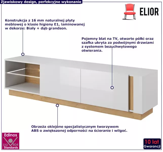 Stolik rtv biały   dąb grandson - Jorix