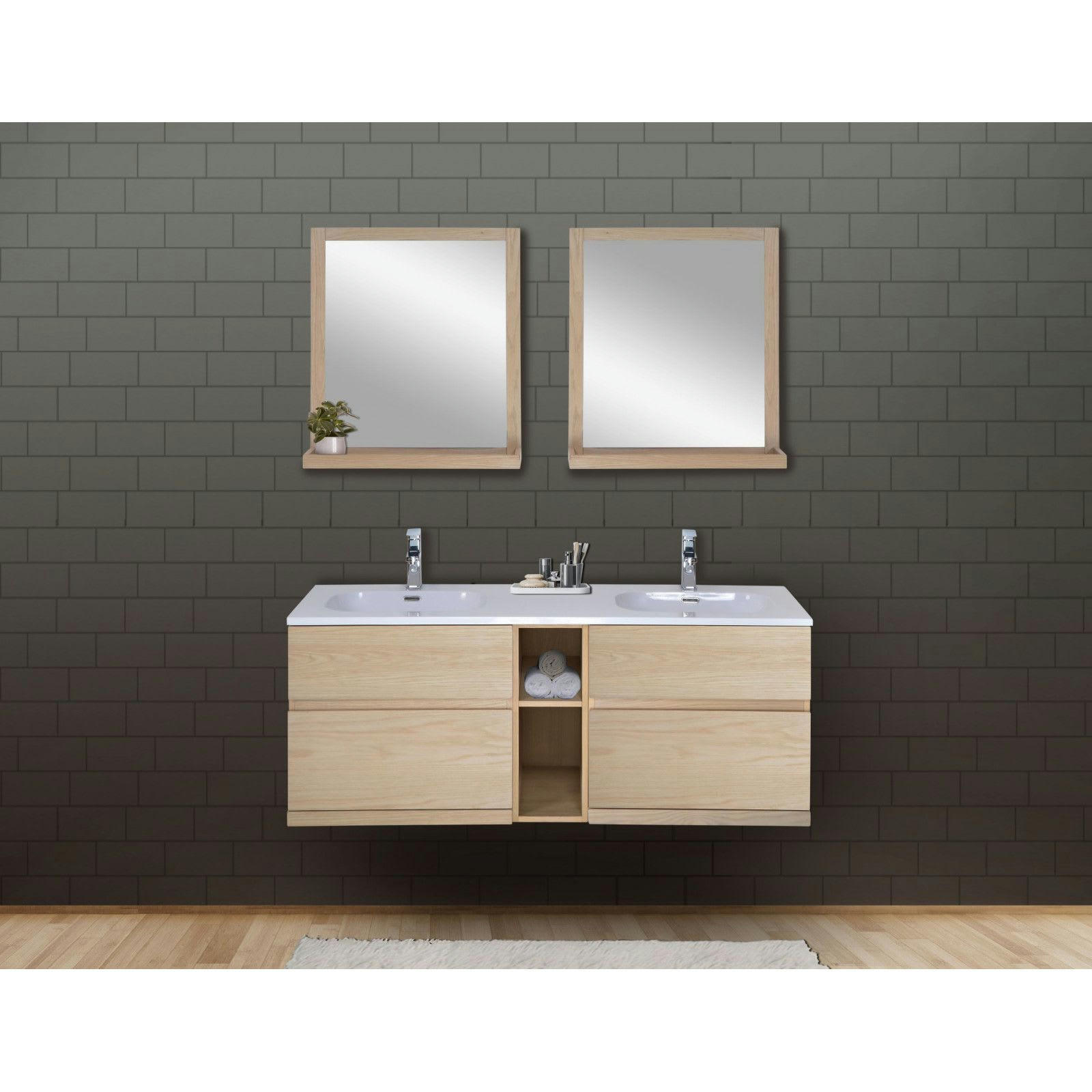 ENIO - Meuble sous vasque chêne avec plan résine  140cm + miroir