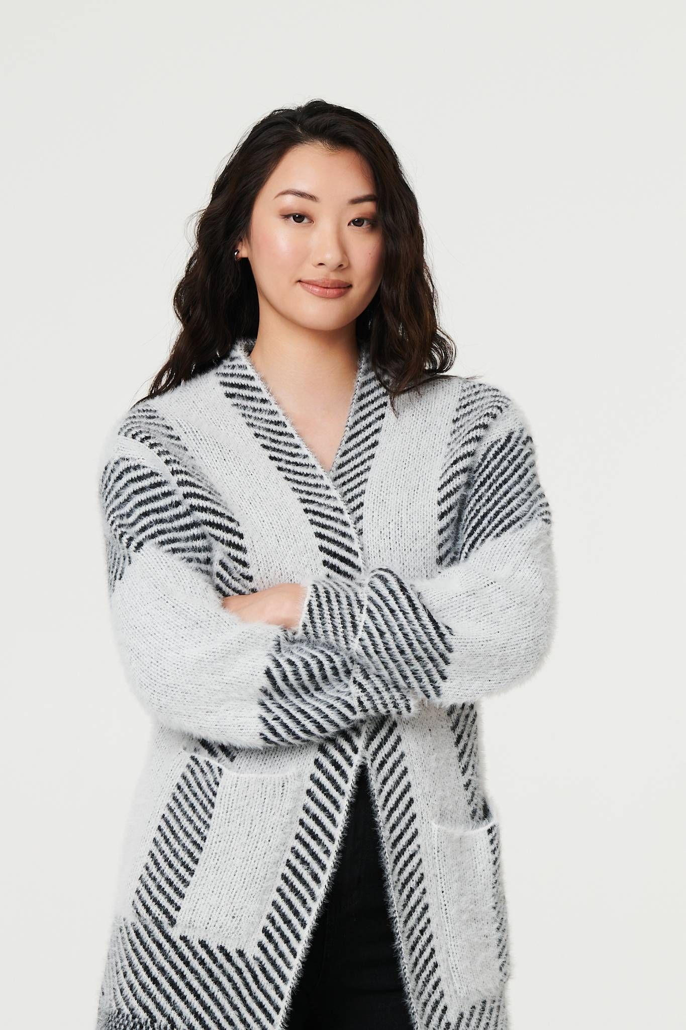 Izabel London Striped Longline Relaxed Cardigan
