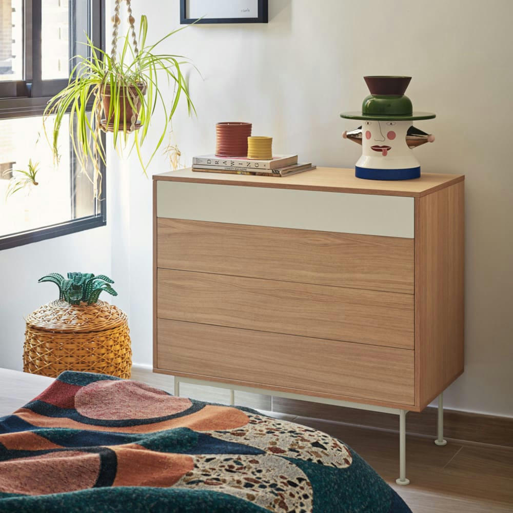 YOKO - Commode 4 tiroirs en bois L90xH45cm blanc