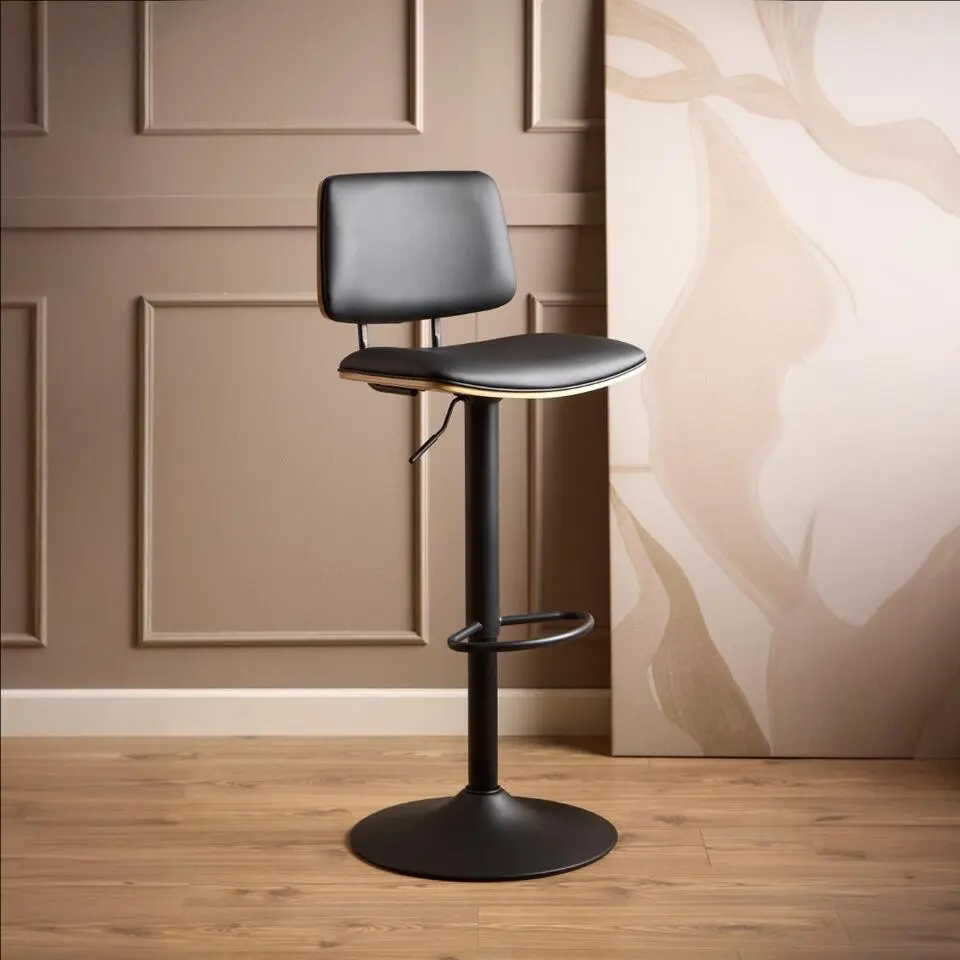 Barkruk - Zwart PU leer - Zithoogte 85cm - Muris