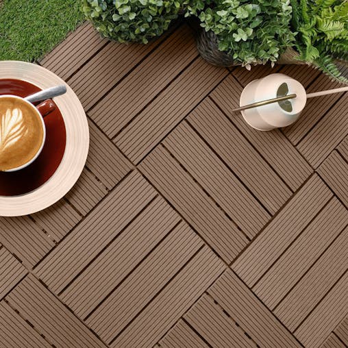 SOGA 11 pcs Light Chocolate DIY Wooden Composite Decking Tiles Garden Outdoor Backyard Flooring Home Decor
