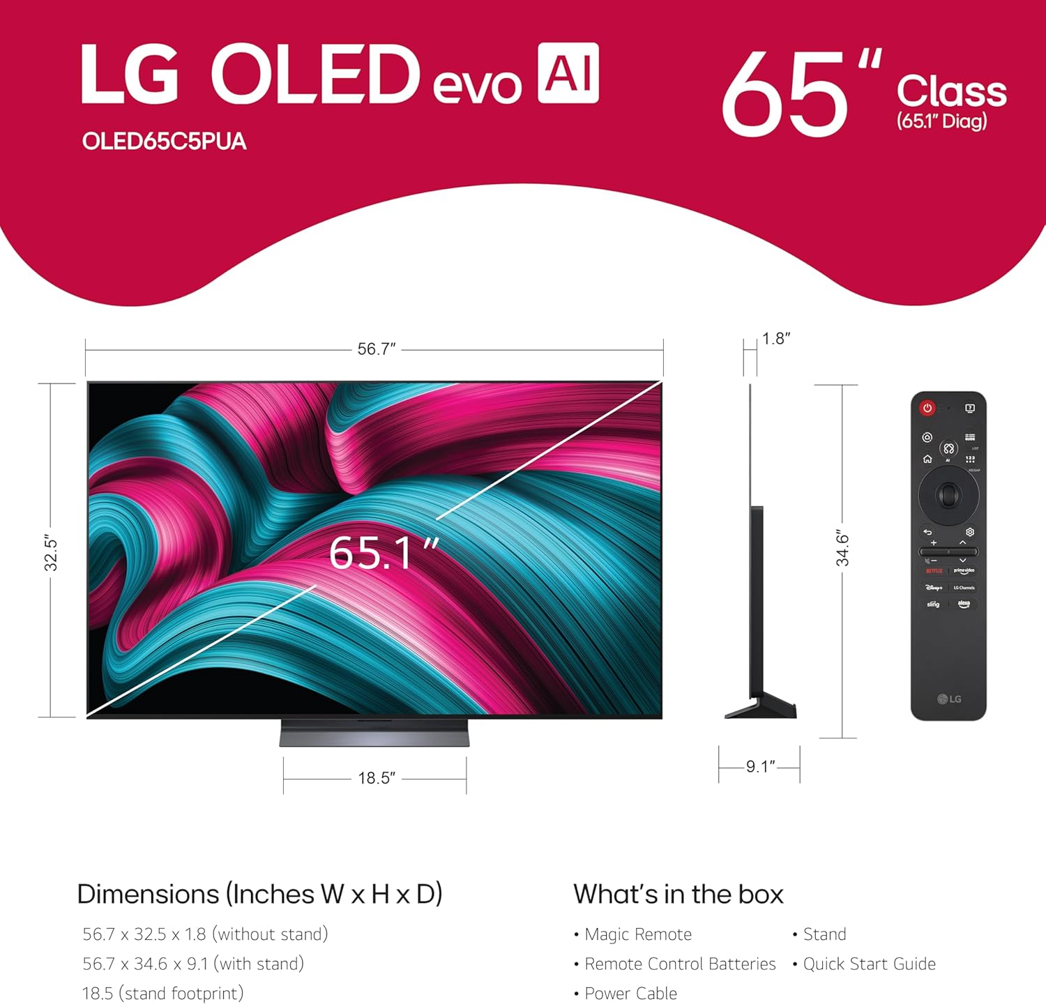 LG 65-Inch Class OLED evo AI 4K C5 Series Smart TV w/Dolby Atmos  Dolby Vision  HDR10  AI Super Upscaling 4K  Filmmaker Mode  Wow Orchestra  Alexa Built-in (OLED65C5PUA  2025)
