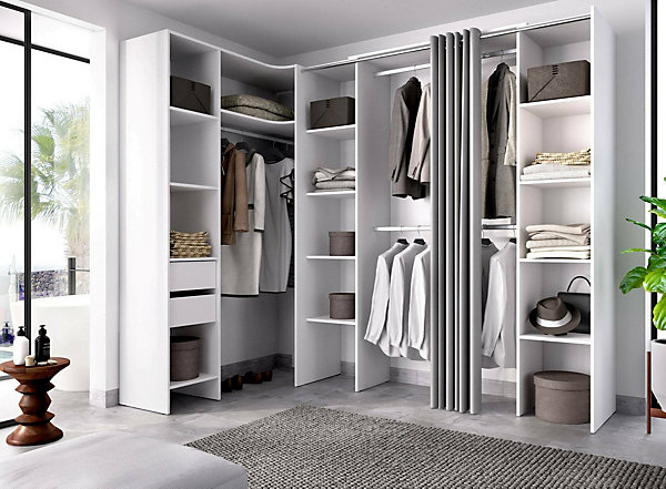 Grande Garde-robe Dindo, Meubles de chambre, Penderie de plain-pied, Placard à vêtements, 234x141 h205 cm, Blanc