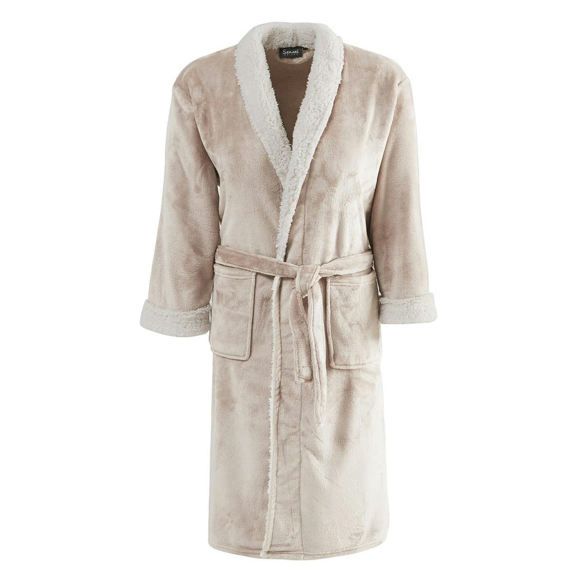 KALY - Peignoir polaire col châle bicolore  sable/neige M