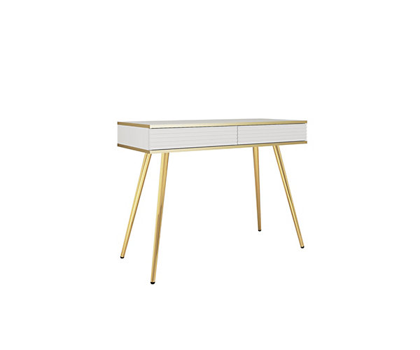 Coiffeuse blanche glamour avec pieds dorés, 102 x 80 x 50
