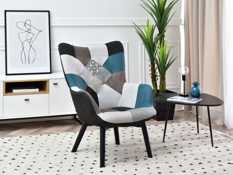 Fotel Nuria Patchwork-4 Tkanina, Podstawa Czarny