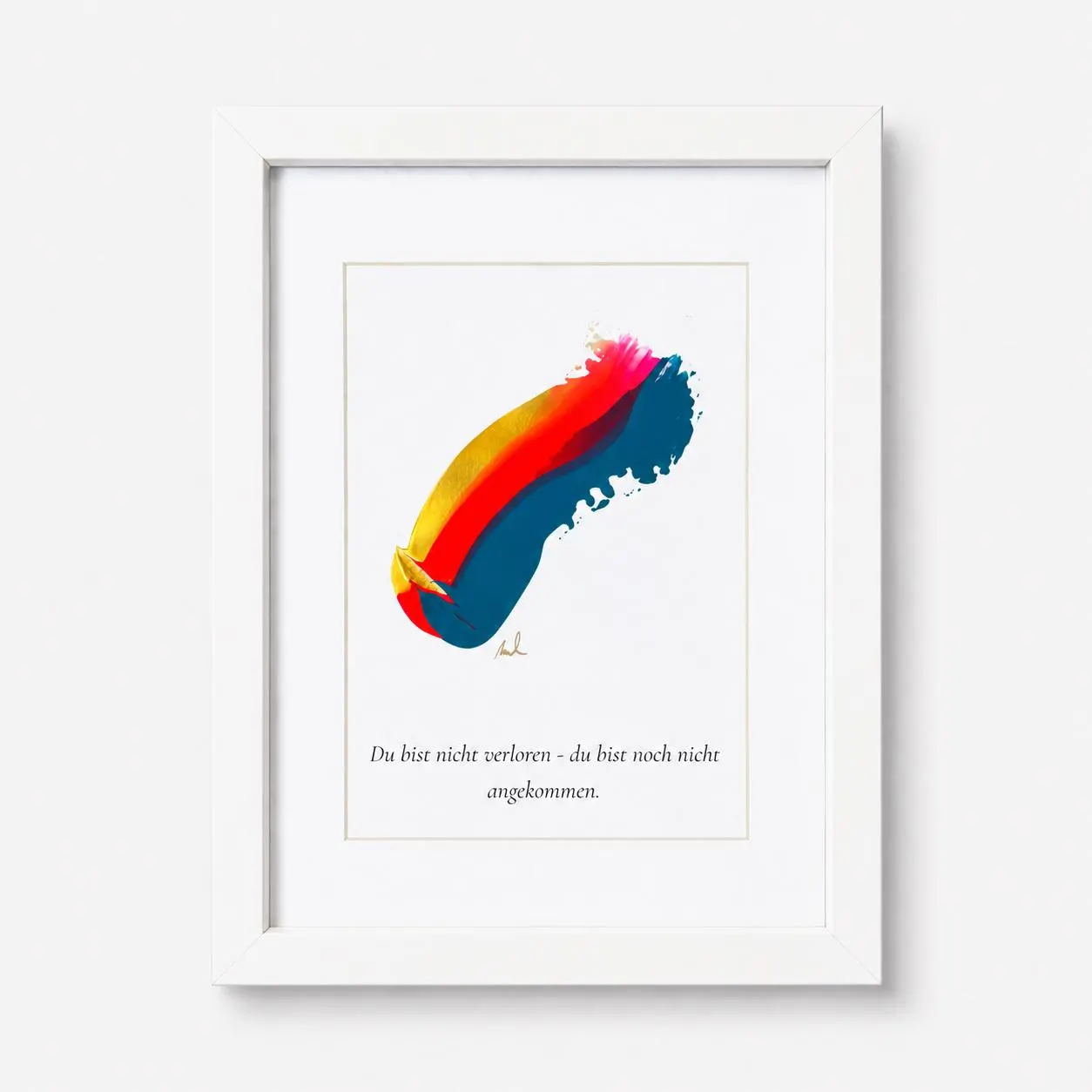 Original German Quote Art, Abstract Acrylic Painting, Framed Wall Art (22.3x27.4cm)