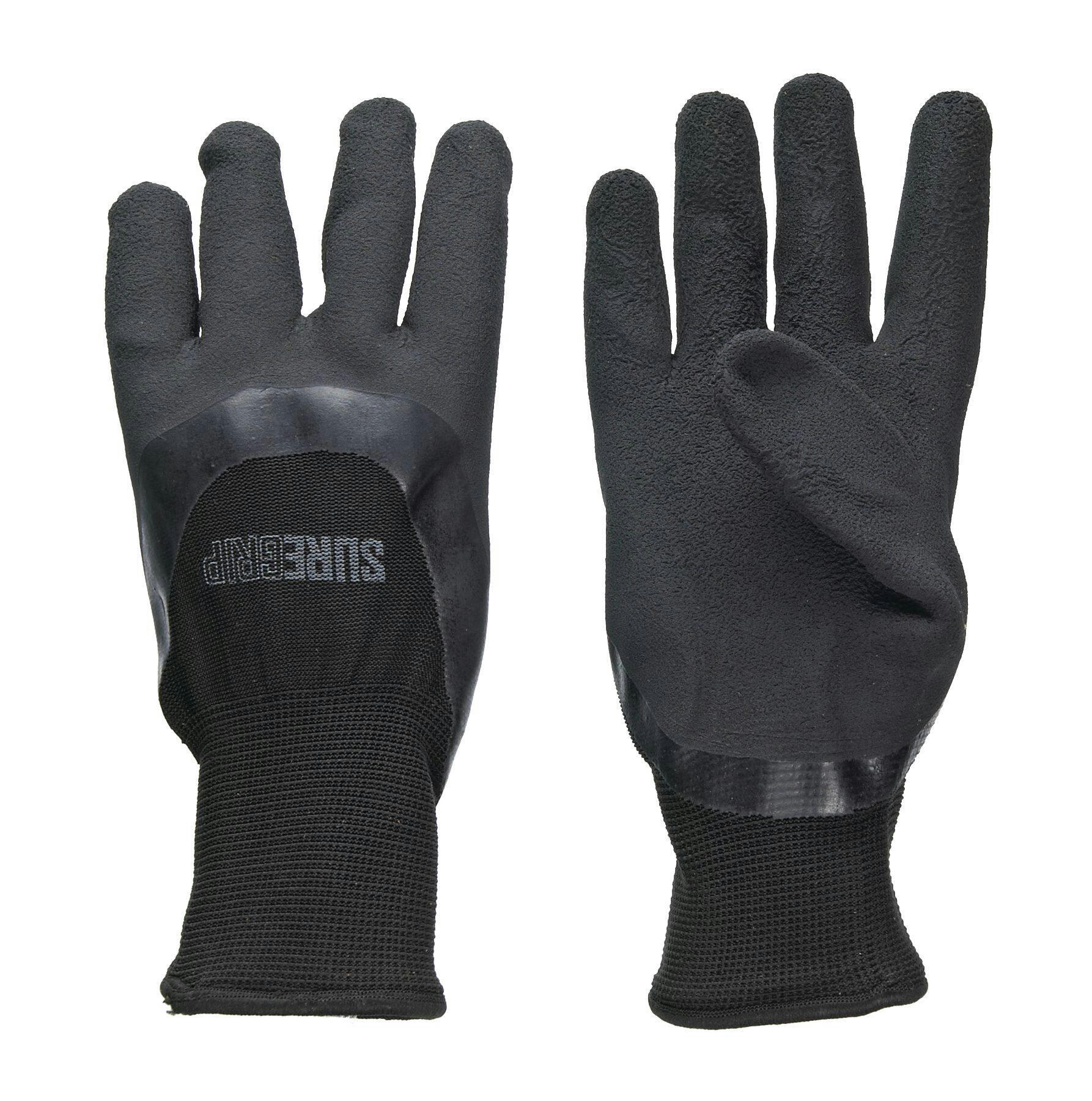 Forcefield Fleece-Lined Rubber Palm Unisex Work Gloves, Large/X-Large, Black/Red