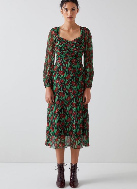 Mertyl Midnight Floral Print Silk Dress