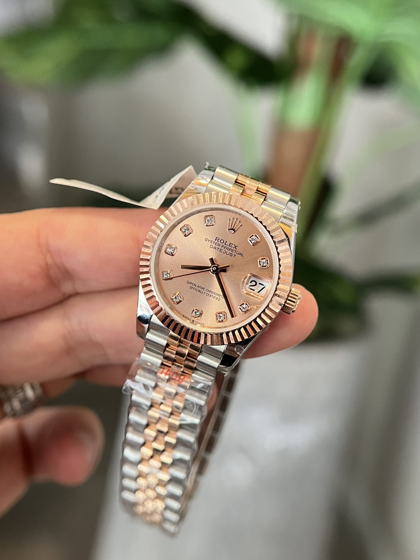 Rolex Datejust SS/RG Plated Pink Dial CZ Diamonds 31mm Jub Super Clone