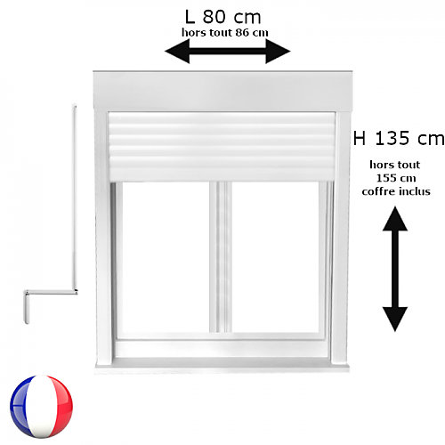 Fenêtre PVC avec volet roulant manivelle PVC H 135 x L 80 cm 2 vantaux pour pose en neuf