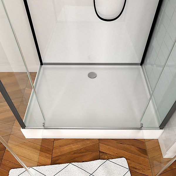 Cabine de douche l.80 x L.110 x H.230 cm – porte pivotante, style industriel noir &blanc avec profilés noirs, Galedo City