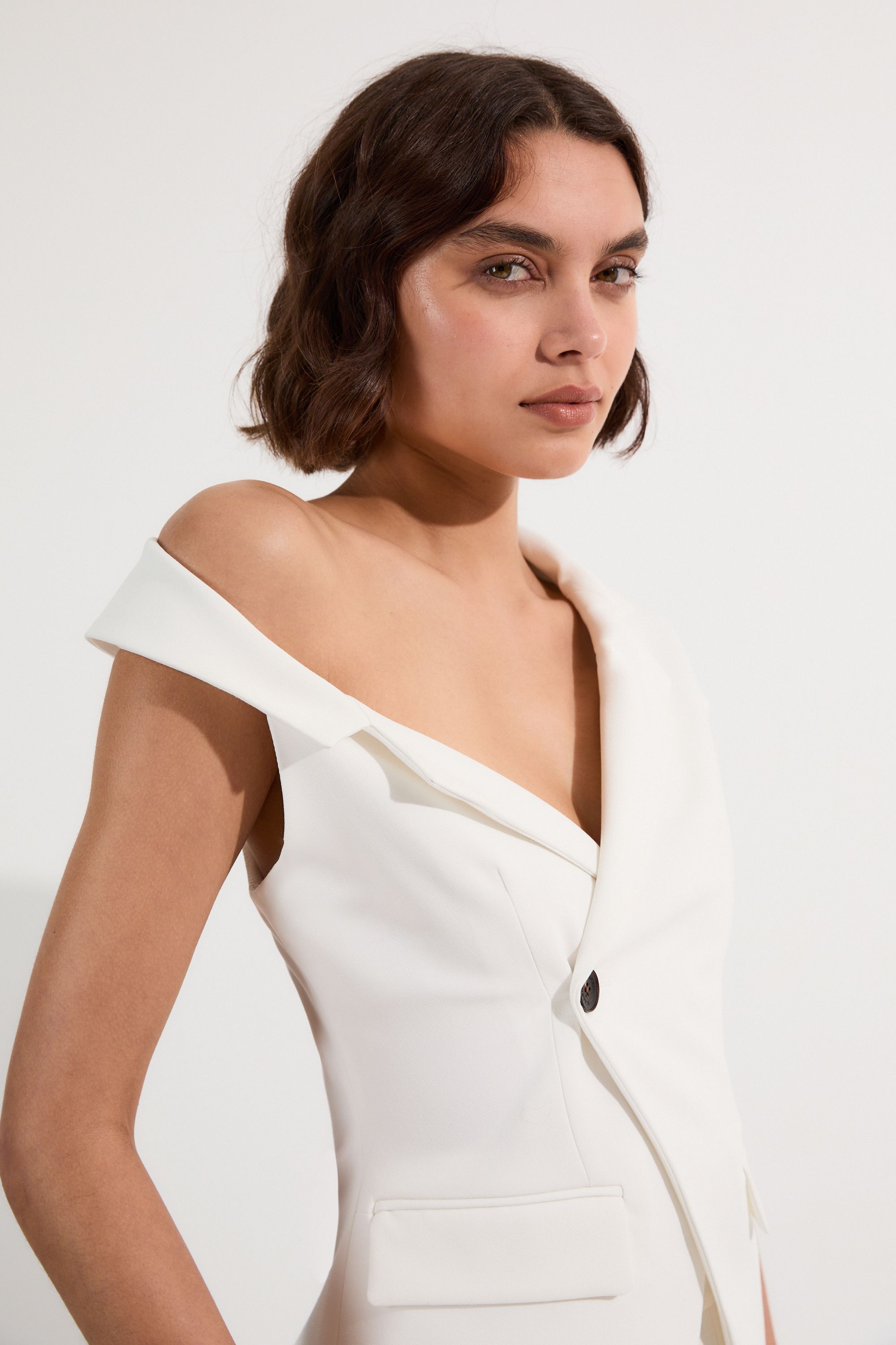 KarenMillen Clean Tailored Asymmetric Collar Belted Tailored Top